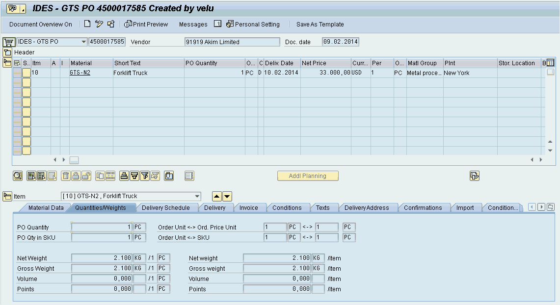 Figure 2.1: Purchase order with product